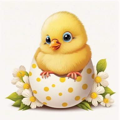clipart, cute and happy easter chick, cartoon style, white background, isolated