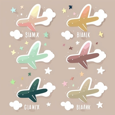 Six cute aircraft icons vector clipart in the style of lively brushstrokes, star art group (Xing Xing), label and marker style, minimalism, muted colors, white bakcground
