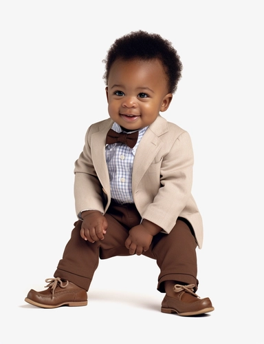 hasselblad 24 mm full body shot of a gorgeous african american baby boy very well dressed with Blue Eyes, clipart, Composition: Relaxed position , smiling, Style: Pirate, white background, hyperrealism, 32k