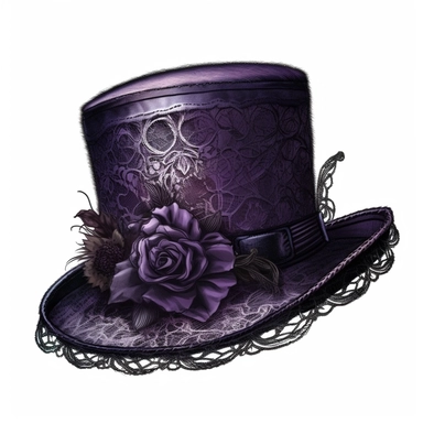 Victorian Gothic fancy formal woman's hat, Lace,dark Gloomy shades of dark purple, mysterious, fantasy, highly detailed, 32k, isoplated on a white background, clipart
