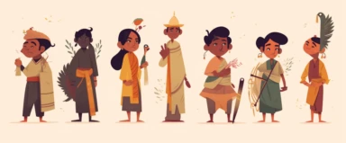 cute indian characters clipart, in the style of traditional techniques reimagined, firecore, humanistic empathy, #vfxfriday, neogeo, humble charm, flat minimal design,