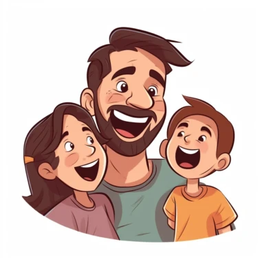 Father and daughter playing or laughing together, sticker style vector illustration for t - shirt, clipart, white background