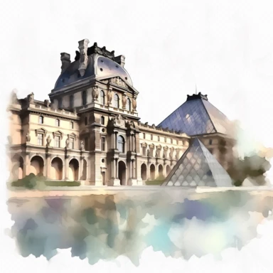 The Louvre Museum, watercolour clipart, isolated white background, 8k