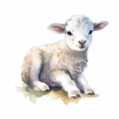 Baby sheep watercolour clipart full body laying down