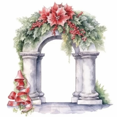 watercolor clipart of Christmas mantle, isolated on white background