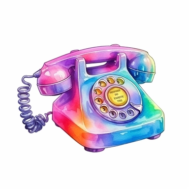 Cute Beautiful Retro 90s Color Telephone Watercolor Sublimation Clipart,Cartoon, hyper realistic, intricate detail, illustration style,high solution,on the white background