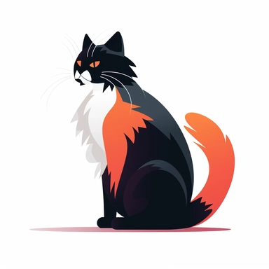 calico cat shaggy cartoon style cat silhouette vector flat simple identification symbol white backround white background minimalistic clipart png svg
