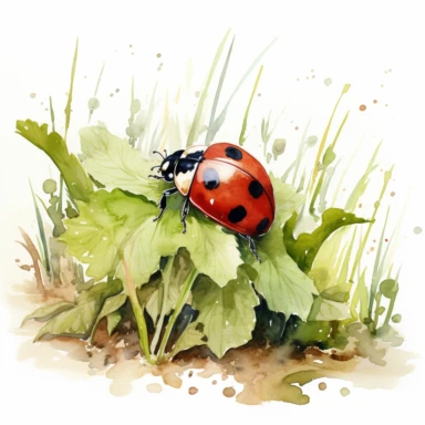 Edward Hopper style, cute ladybugwalking on the grass, dirt in the garden, sophisticated vibes, watercolor, white background for clip art, high quality, fine lines