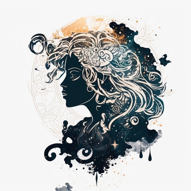 Hand drawn vector abstract graphic illustration, zodiac astrological contemporary aries sign symbol,beauty magic female character,clipart boho design,feminine astrology concept, high resolution--ar 3:2