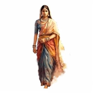 watercolor style, full body view, beautiful woman from India wearing traditional clothes, very detailed, realistic, clipart, isolated on white background, 4K