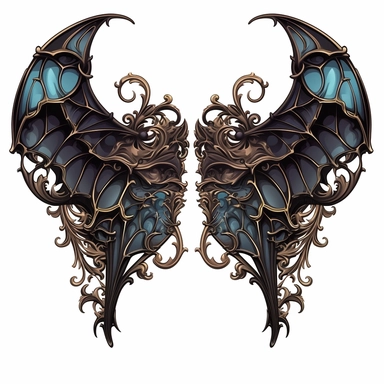 realistic clipart of bat wings with gothic design, vector design, digital painting, white background