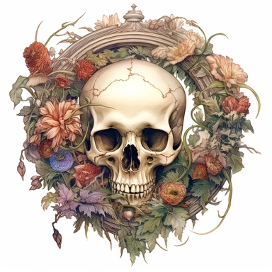 clipart memmento mori, no letters, detailed, watercolour, coloured, grim