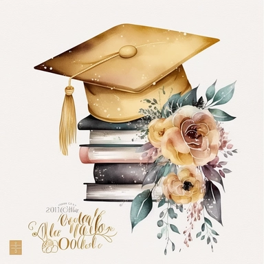 Gold Graduation Cap Watercolor College High School Graduation Clipart Flowers Graduate Gift Graduation Books Commercial Use Illustration PNG
