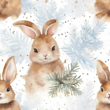 Seamless pattern, Watercolor realistic clipart, christmas bunny