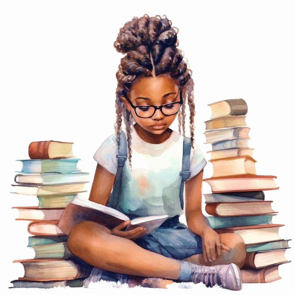 Watercolour Black Girl Reading Clipart Braids Reading In A Fort Girl