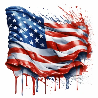 American Flag meltting Sublimation Clipart, Cartoon, hyper realistic, intricate detail, illustration style, high solution, on the white background