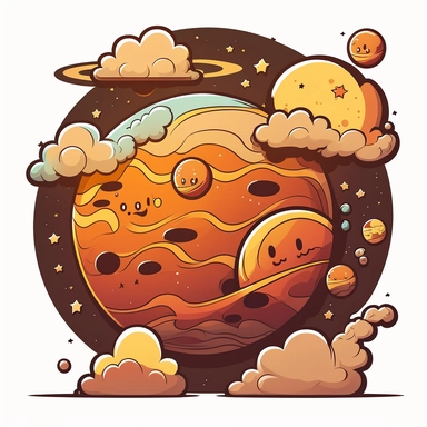 , hot and rocky planet with clouds and stars on a solar system drawing,cartoon,clipart style, vector style,comic