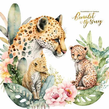 Mum & baby Animals Watercolor, Baby Animals, Leopard and baby, watercolor clipart, Tropical, forest, watercolor clipart, baby shower, transparent background, png, high detail, 8k - d, 32k