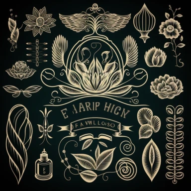 2d vector line art clipart graphic icons for massage salon, fancy, filigree