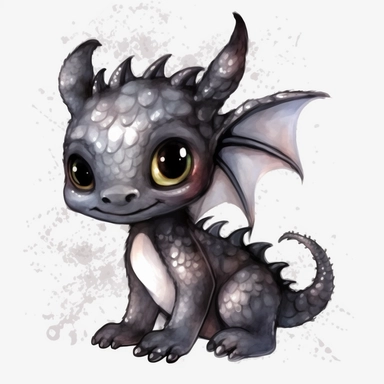 Watercolor: big eyes kawaii chinese baby dragon full body png realistic cartoon 32k UHD cute 15cm thick outline black color no shadow on the floor. With illustrations , realistic watercolors and detailed illustrations Cartoon, PNG clipart, transparent white background