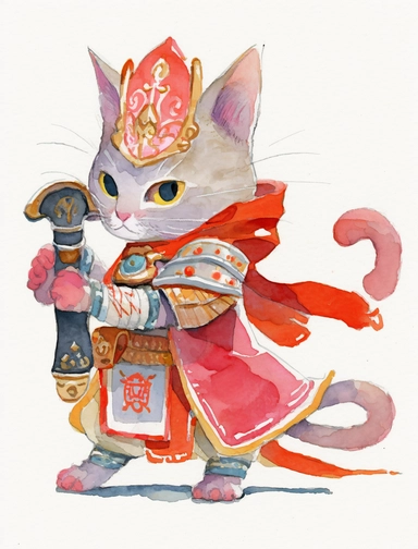 beautifully colored, beautifully illustrated anthropomorphic self defense cat , with a cast shadow , beautiful gouache painting, chibi clipart with a cast shadow on white background, beautiful gouache painting, , watercolor art by concept art by Ken Sugimoto simple watercolor still-life sketch, bold lines, sketch by Kim Jung Gi and by Satoshi Kon