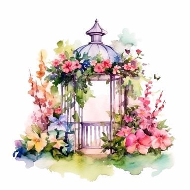 watercolor colorful clipart of a fancy garden party, hd, on white background