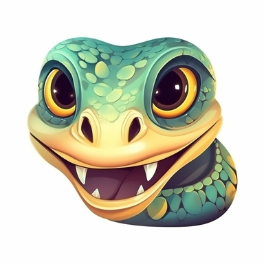 fantasy happy cute cobra face, cartoon, clipart, mascot, isolated on white background