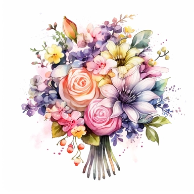 Bride's bouquet, Wedding small Flowers, PNG Clipart, Illustration clipart, 4K, extremely detailed Sublimation Clipart,Cartoon,hyper realistic, intricate detail, illustration style,high solution,on the white background