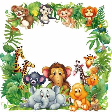 clipart with white background, baby jungle animals playing in the jungle, cute and adorable, clearly defined separate image, high quality--ar3:4-no mockups, watermarks, numbers, writing, letters--q2--v5.1--s1000