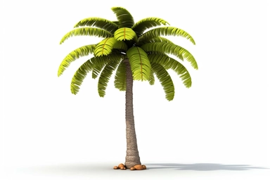 High-resolution, photorealistic clip art of a [palm tree with bananas], isolated on a clean [white] background, this image features no border, frame, text, or typography, ensuring a clean and clear visual, the expert lighting and texture details showcase object simplicity