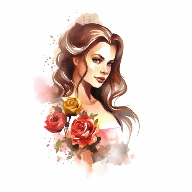 Beauty Belle clipart from The Beauty and the Beast, watercolor, white background