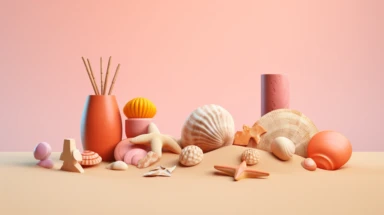 3d abstract summer nature beach object clipart with Gradient Color Overlay Background, minimal, soft color, artistic, high resolution, 8K, Canon 5d Mark IV 35mm IS F1.4 lens,