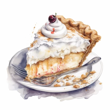 Indiana sugar cream pie sharp illustration clipart, watercolor art, insane detail, white background