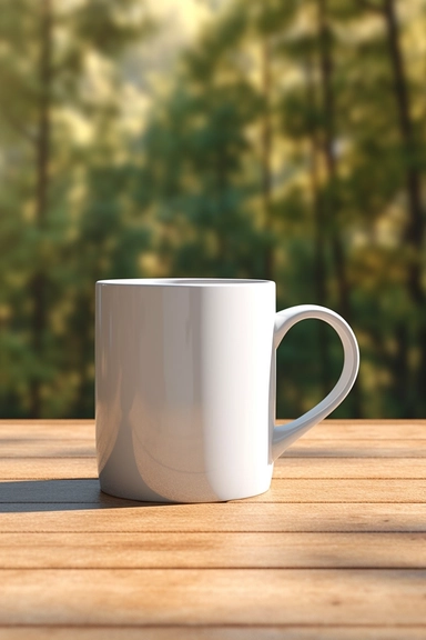 realistic mockups of a white mug in a table summer astheric, minimalistic style for clip art, high-quality, create an amazing beautiful coloring page