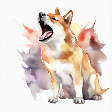 Watercolor dog barking clipart, white isolated background, space out, hd
