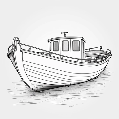 coloring page for kids of boat, white neutral background, clean line art, low details , 1,5px thick black lines, clipart