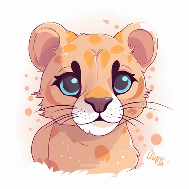Cougar, kawaii, vector, digital art, clipart, clean lines, white background