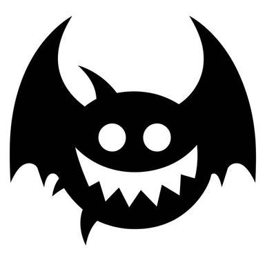 black and white silhouette of a friendly halloween bat icon, clipart style, white background, thick lines, vector, simple design, flat colour, solid colour