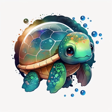 The most cutest cartoon baby turtle with big open eyes, on a planet clipart, planets, watercolor, dream art, baby animals, vector art, children art, particles around the object, children cartoon, sticker art design, white background,