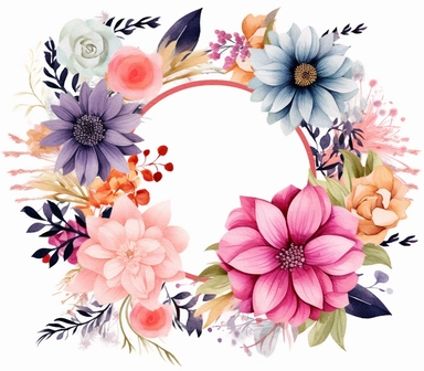 Embrace the allure of floral beauty with this 3D watercolor clipart featuring a captivating frame of flowers against a pristine white background. The artwork captures the essence of watercolors, with soft brushstrokes and vibrant colors that create a visually stunning composition. The clipart exudes a mood of serenity and elegance, evoking the feeling of being surrounded by a bouquet of blooming flowers. Against the white background, the intricate details and delicate hues of the watercolor flow