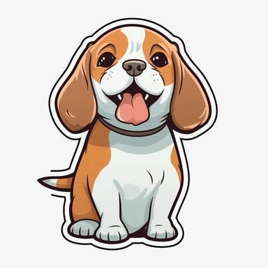 cute Beagle, happy and smiling, bold line, clipart, sticker, white background, no shadow, 8k detail