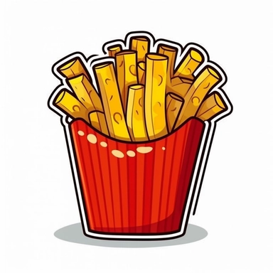 French Fry Clipart White Background, vector style sticker ar 1:1