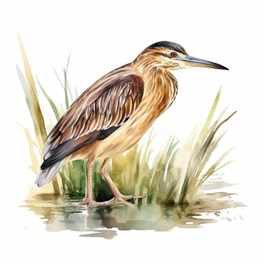 American Bittern bird, water color style, clipart, white background