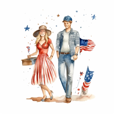 watercolor clipart representing one item people are using for celebration of american independence day, hd