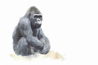 Clip art of gorilla, simple, White margins around the image, drawn by Helen Beatrix Potter, easy to crop image, white background