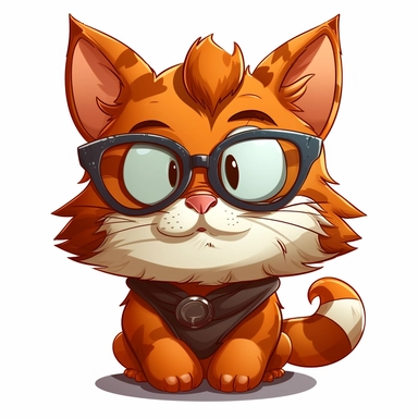 ultimate geek cat, cat that looks like a geek, anime, cartoon, cute, funny, smiling and laughing, clipart