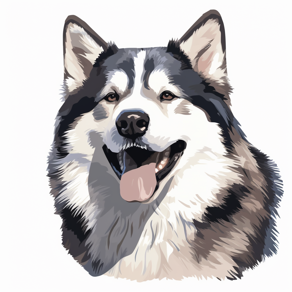 clipart of a happy alaskan malamute, americana style, portrait, white ...