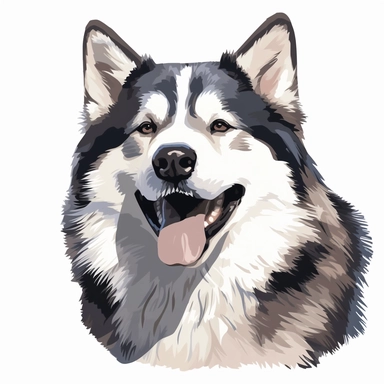 clipart of a happy alaskan malamute, americana style, portrait, white background, vector style
