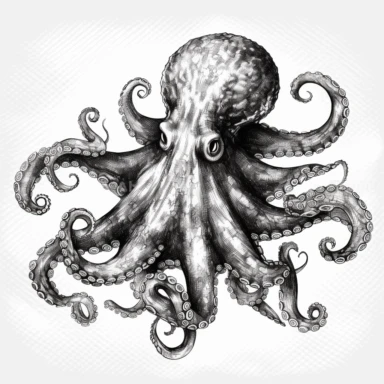 ocean octopus draw pen black and white clipart white background