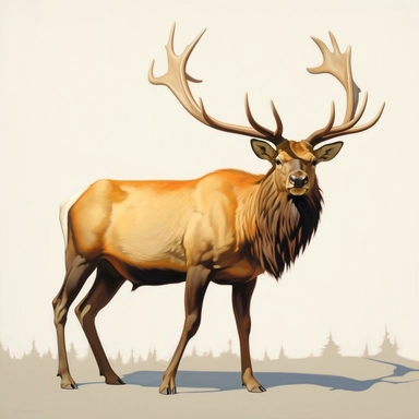 watercolor for a clipart with a white background of an elk, hyperrealism, painted by R. Kenton Nelson